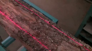 Лазерный указатель пропила МЛК-10 в работе на кромкообрезном станке КМ-400