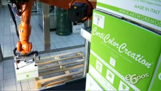 Robotized island enables palletization of products onto two europallets up to 2.2 meter in height - Роботы Kuka