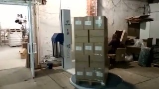 Паллетообмотчик СТО-Д. Обмотка картонных коробов с бытовой химией