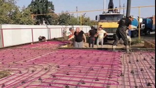 Дом 140 кв.м. из Арболит блока в стиле хайтек в Каневской, залиеваем фундамент, заложен тёплый пол